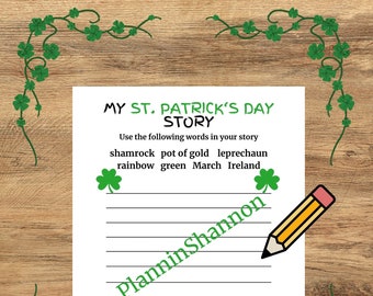 Writing story practice St. Patricks Day  holiday writing kids writing practice Writing Center
