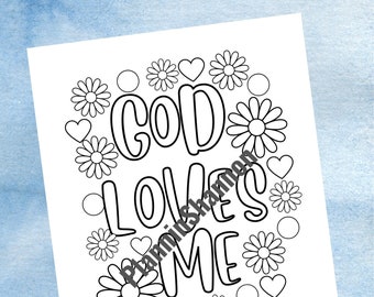 Christian color sheet kid coloring page Sunday School coloring God Loves Me color sheet coloring printable