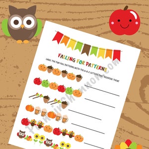 Math Worksheet Patterns Fall Math Kids Fall Printable Math Centers Sheet