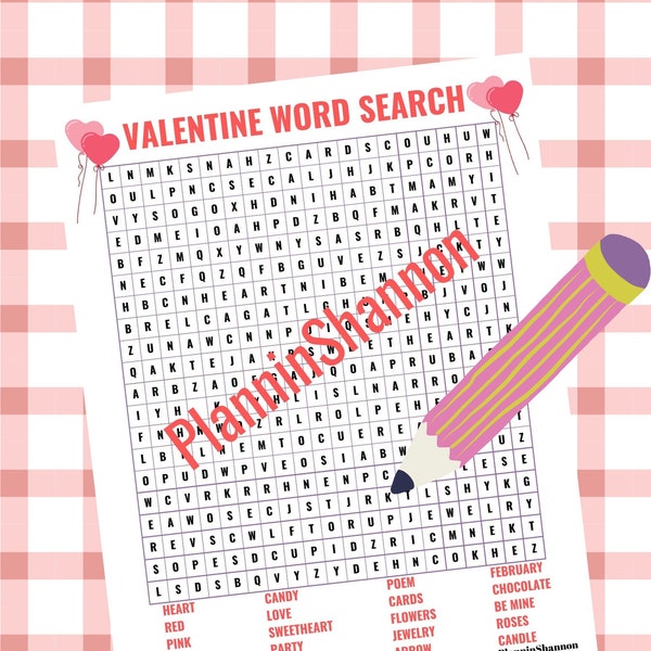 Word Search Puzzle Valentines Word Find Puzzle Party Printable Game