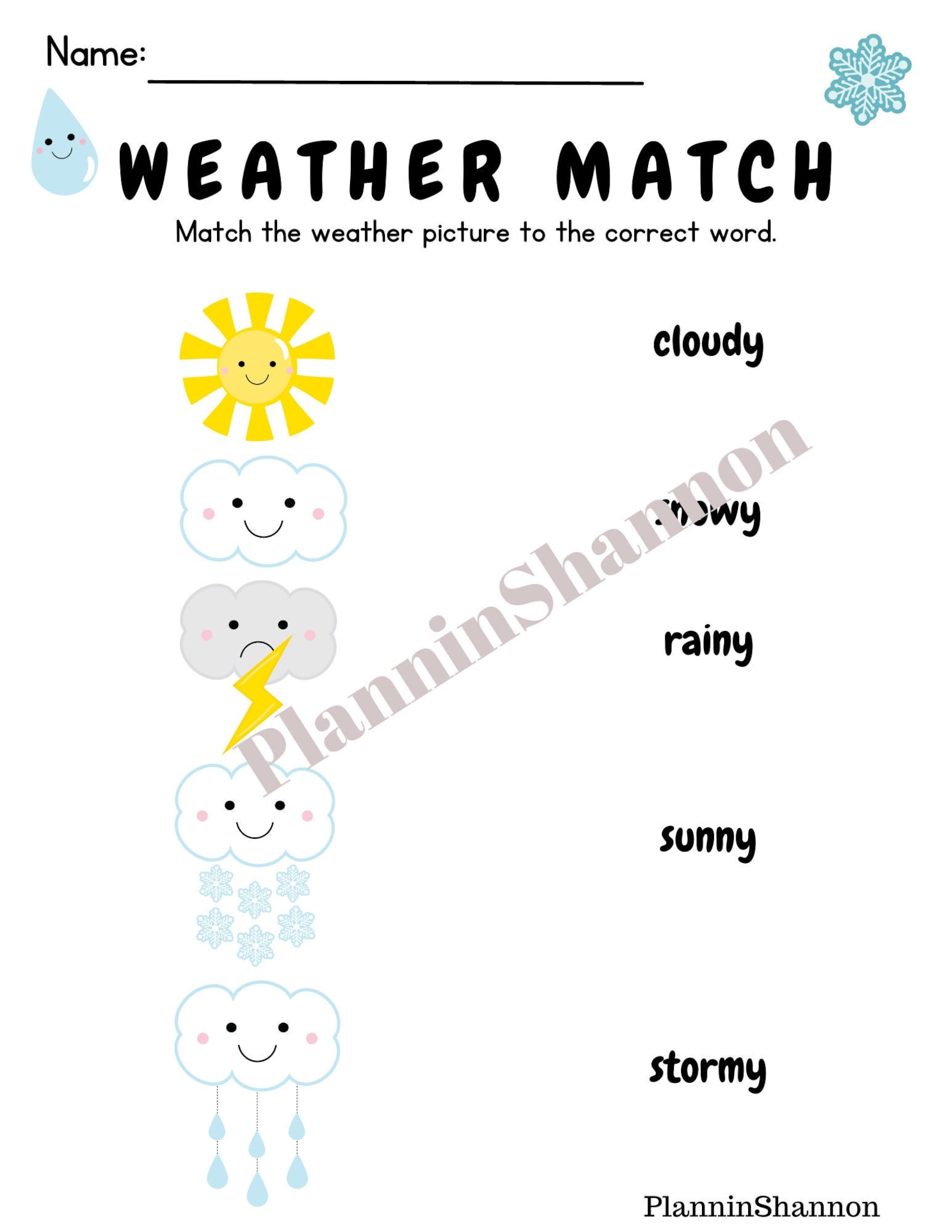 Matching Worksheet Weather Matching Science Worksheet - Etsy