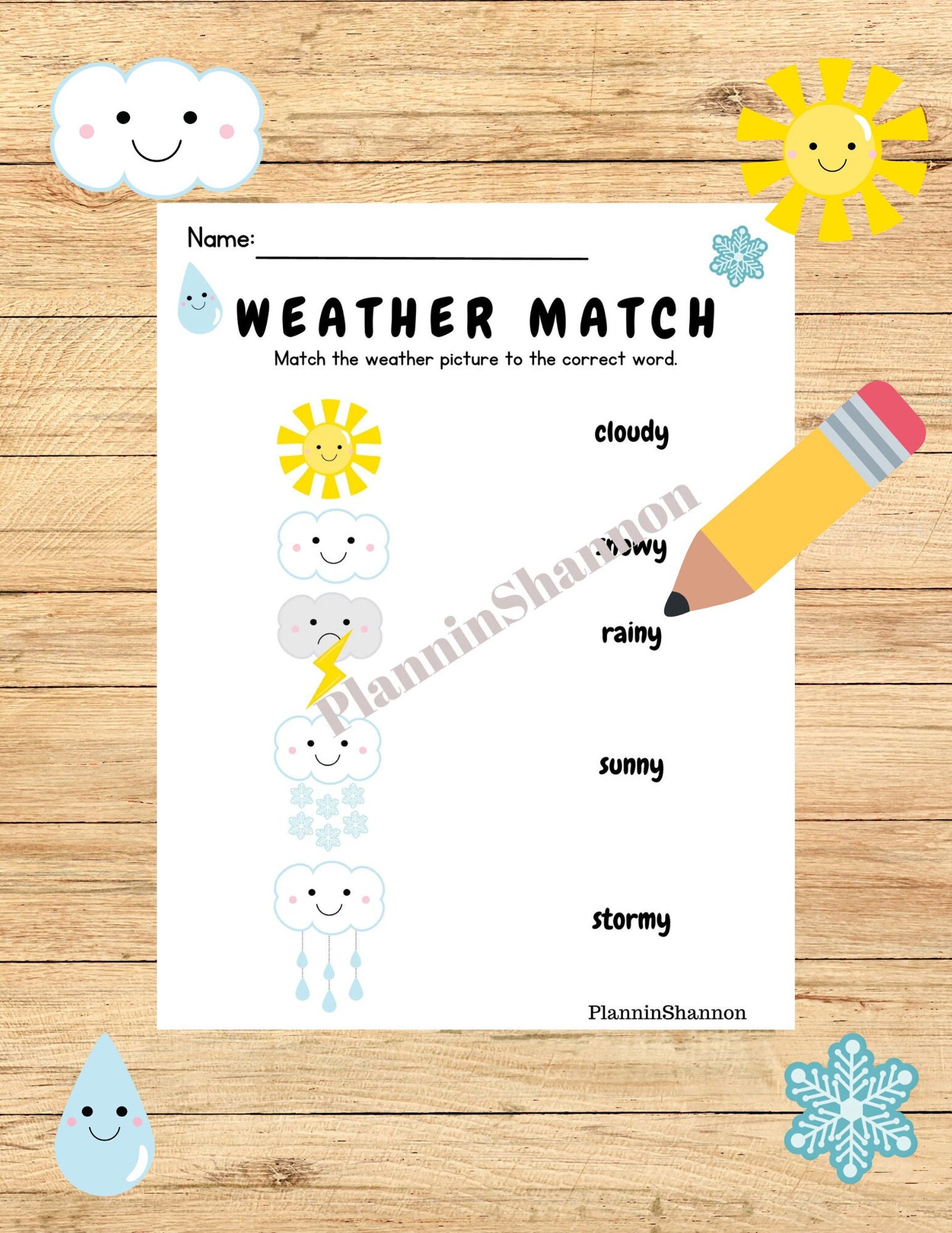 Matching Worksheet Weather Matching Science Worksheet - Etsy