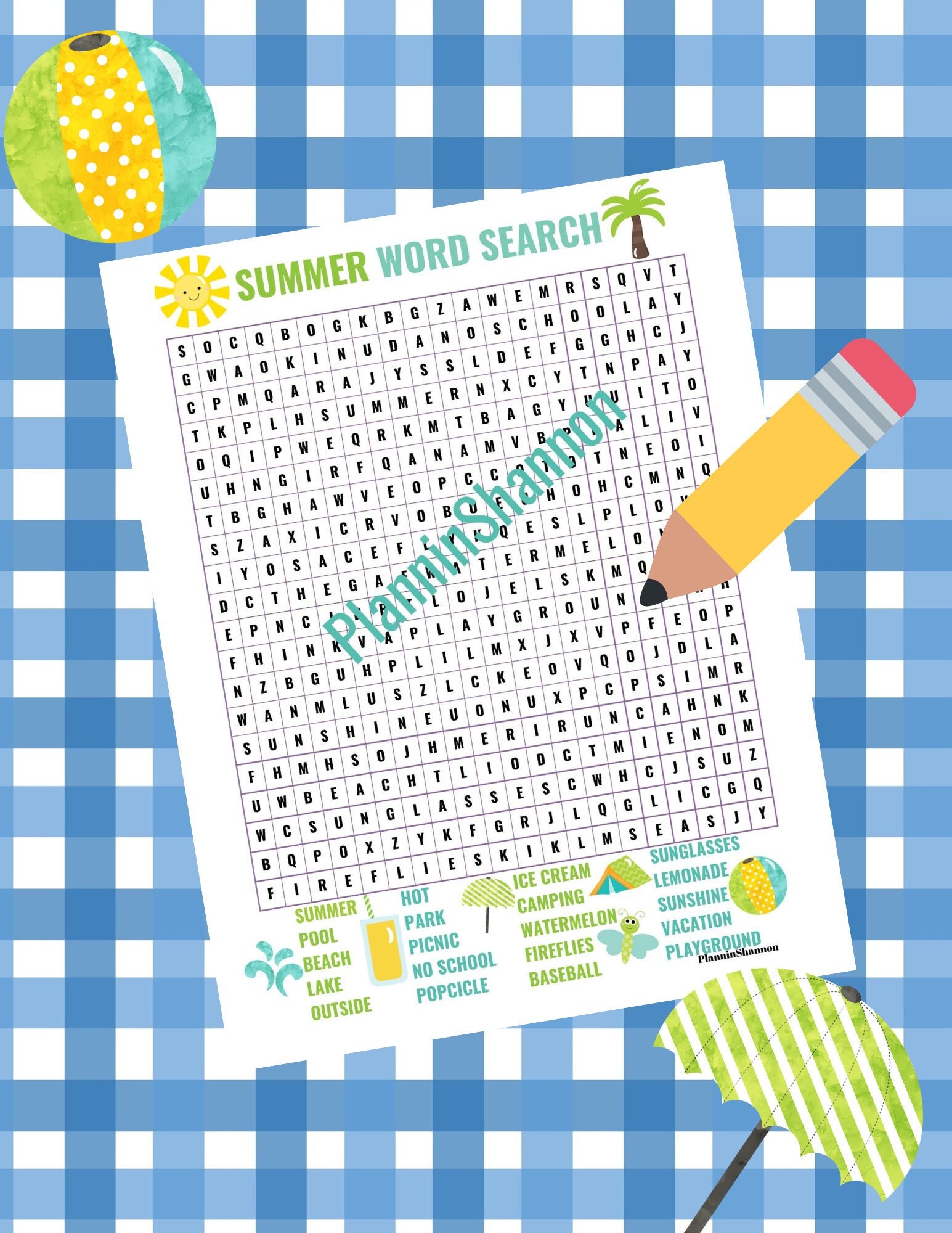 Word Search Puzzle Summer Word Find Summer Kids Printable Etsy