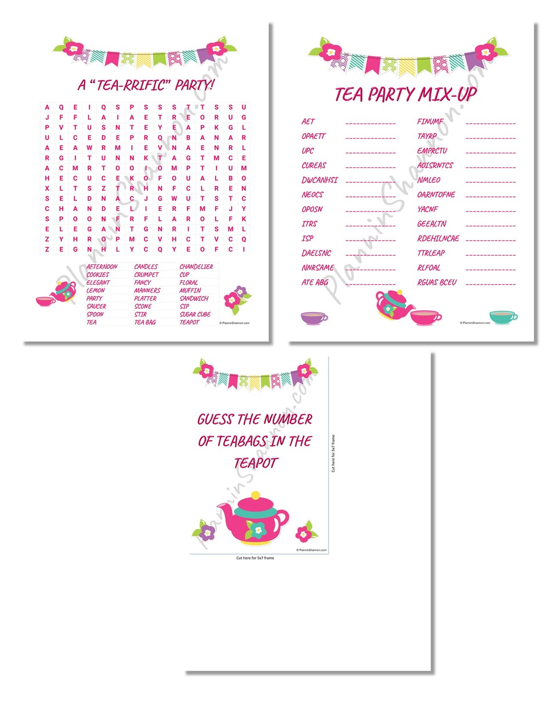 Kids Tea Party Bundle Game Pack the Tea Set Word Search, Mixup, and