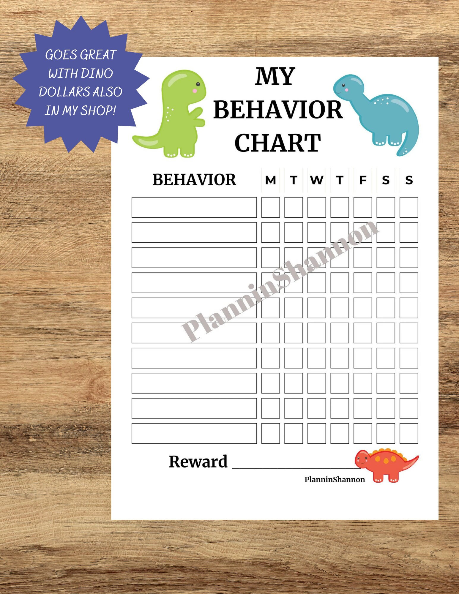 Behavior Chart for Kids Reward Chart Homeschool Chore Chart Dinosaur ...