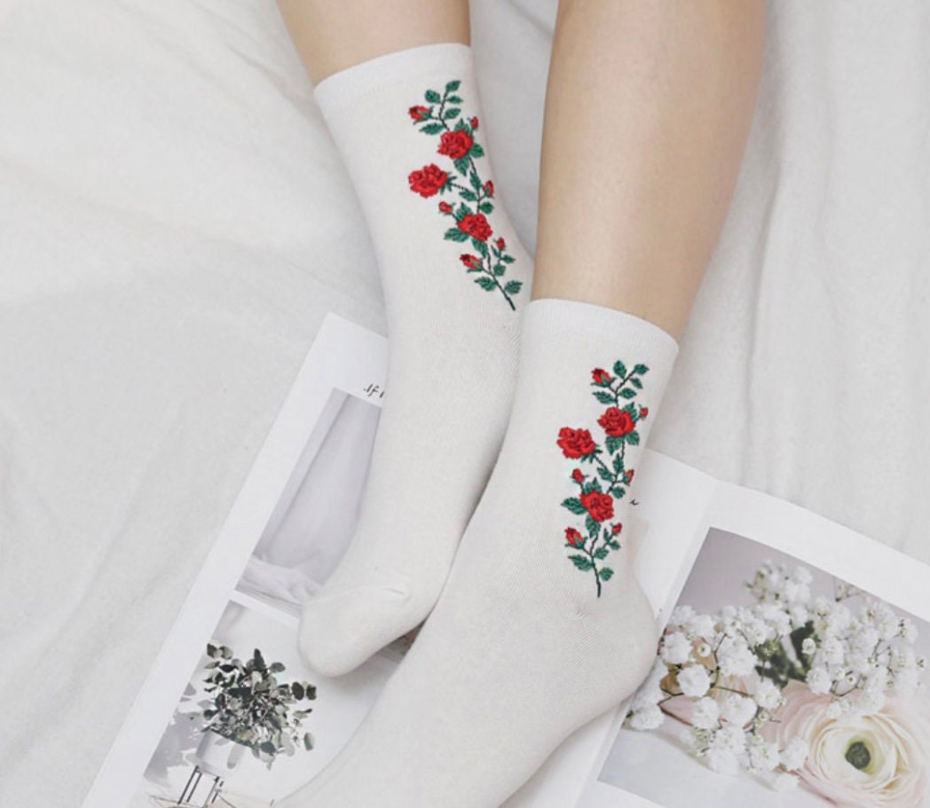 Rose Flower Point Socks Women Fashion Socks Casual Socks 5 Etsy