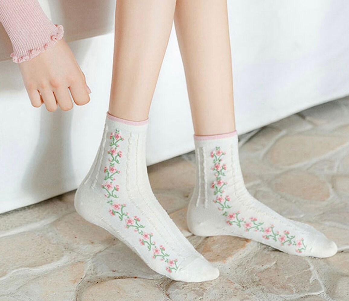 Women Socks Flower socks Spring/ Summer socks Cotton Socks | Etsy