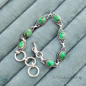 Green Copper Turquoise Bracelet ~ Turquoise Stone Bracelet ~ Adjustable Bracelet ~ Green Copper Jewelry ~ Handmade Sterling Silver Bracelet