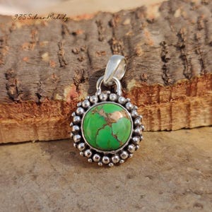 Green Turquoise Pendant - Silver Sterling Pendant - Green Copper Pendant - Women Necklace - Statement Pendant - Handmade Pendant - Gift Item
