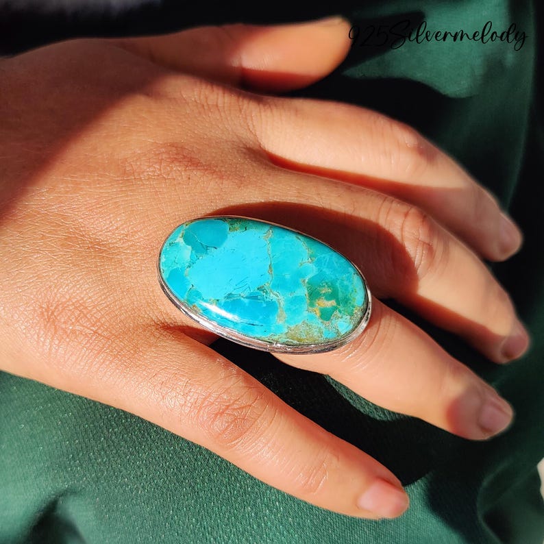 Kingman Turquoise Ring: Sterling Silver Bohemian Statement Jewelry - Etsy