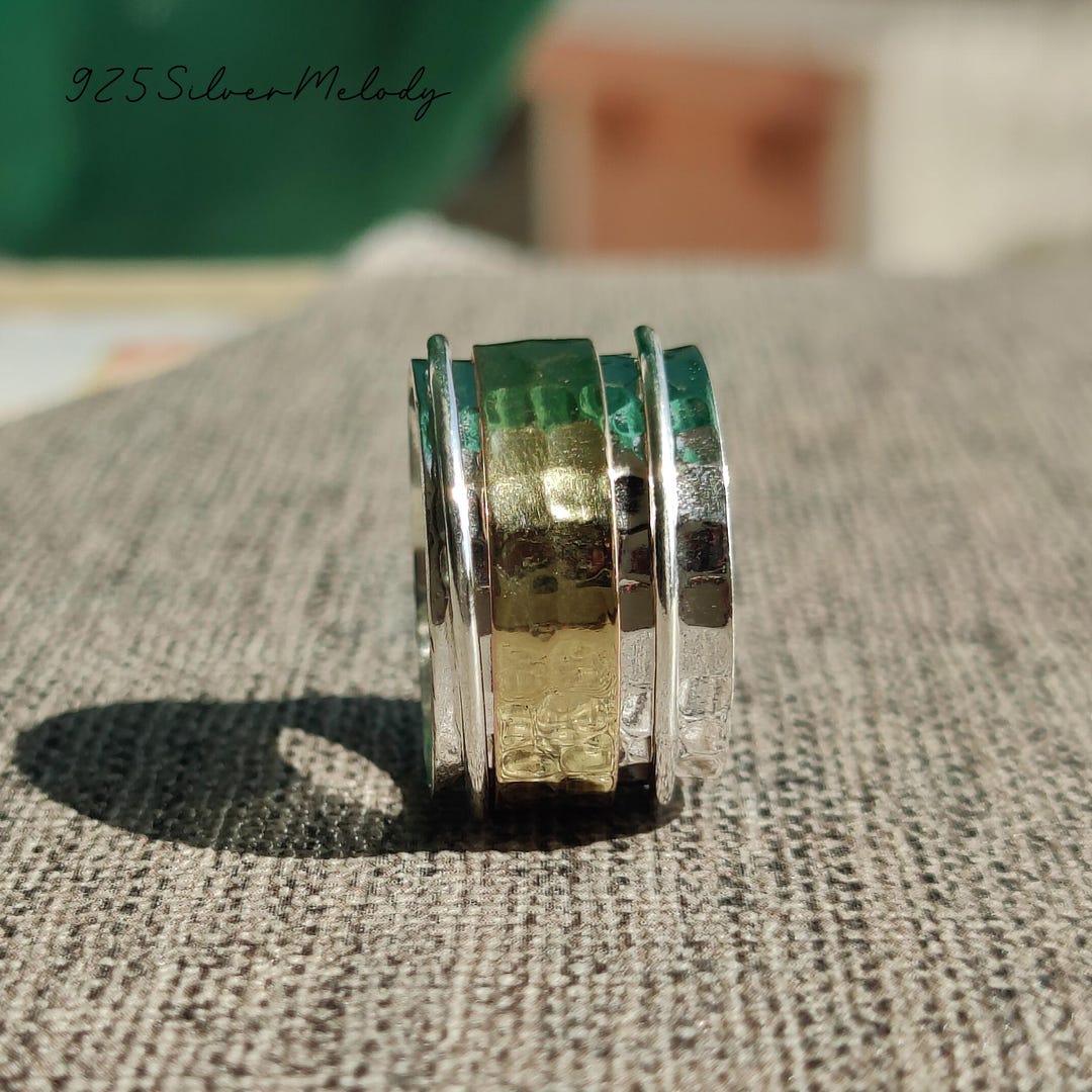 Hammered Sterling Silver Spinner Ring: Wide Band Meditation Ring - Etsy