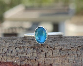 Anello in argento sterling 925 con topazio blu fatto a mano