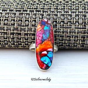 Dazzling Pink Copper Turquoise Ring, 925 Sterling Silver Ring Jewelry, Dainty Statement Ring, Pink Oyster Turquoise Ring, Silver Gift Ring