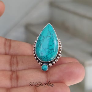 Turquoise Gemstone Ring: 925 Sterling Silver Double Stone Band