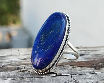 Bague ovale en lapis lazuli : bague tendance en argent sterling 925 faite main