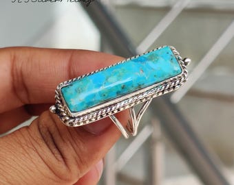 Handcrafted Sterling Silver Kingman Turquoise Ring: Bohemian Jewelry