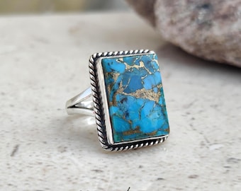 Handcrafted Blue Copper Turquoise Ring: 925 Sterling Silver