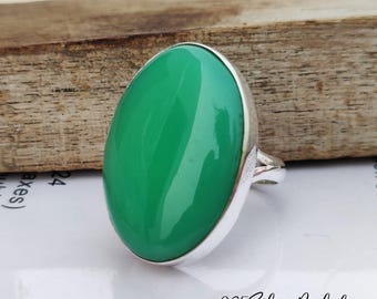 Chrysoprase Sterling Silver Ring: Handmade Green Stone Jewelry