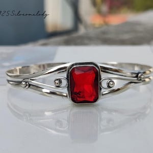 Red Garnet Silver Bangle, Red Garnet Gemstone Jewelry, Dainty Bangle, Cuff Adjustable Bangle, Handcrafted Bangle For Women, Wedding Gift