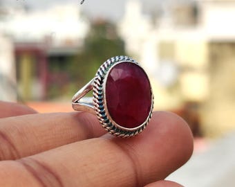 Handmade Oval Ruby Ring: 925 Sterling Silver Statement Jewelry