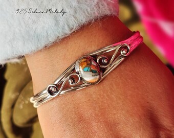Oyster Copper Turquoise Bangle: Handmade Sterling Silver Jewelry