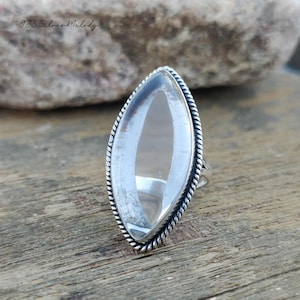 Crystal Quartz Gemstone Ring | Unique Silver Stone Ring | White Quartz Ring | Promise Ring | 925 Bohemian Ring | Latest Ring | Gift For Her