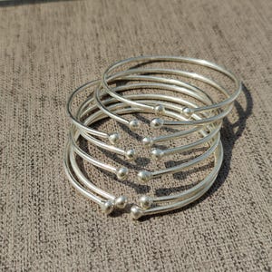 Thick West Indian Silver Bangles, Set Of 7 Bangles, Sterling Silver Bangle Sets, West Indian Silver Bangles, Silver Boho Bangles For Women