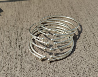Thick West Indian Silver Bangles, Set Of 7 Bangles, Sterling Silver Bangle Sets, West Indian Silver Bangles, Silver Boho Bangles For Women