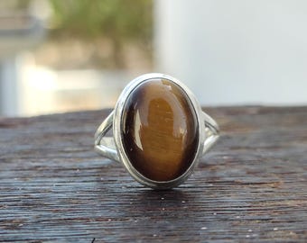 Handcrafted Sterling Silver Tiger's Eye Ring: Bohemian Statement Jewelry