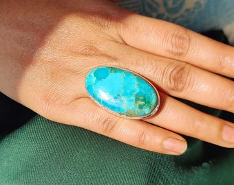 Kingman Turquoise Ring: Sterling Silver Bohemian Statement Jewelry