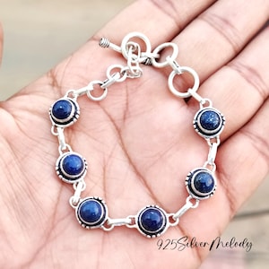 Natural Lapis Lazuli Bracelet, Lapis Stone Bracelet, Sterling Silver Bracelet Jewelry, Adjustable Bracelet, Beautiful Bracelet Gift For Her