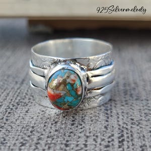 Pretty Oyster Turquoise Ring ~ 925 Sterling Silver Ring ~ Handmade Ring For Women ~ Wide Band Ring ~ Dainty Ring ~ Oyster Turquoise Jewelry