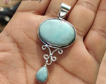 Handgefertigte Larimar 925 Sterling Silber Anhänger Halskette
