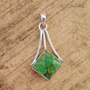 Green Copper Turquoise Pendant | Sterling Silver Pendant | Latest Pendant | Turquoise Jewelry | Statement Women Pendant | Gift Necklace |