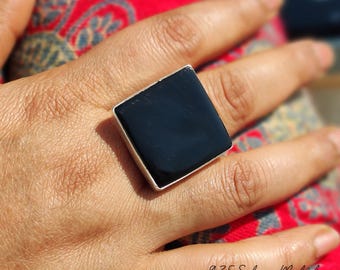 Handmade Black Onyx Statement Ring: 925 Sterling Silver Jewelry