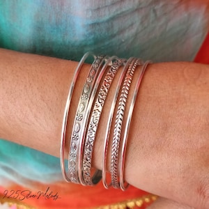 Sterling Silver Bangles, 7 Set Of Bangles, Stacking Bangles For Women, 925 Statement Bangles, Handmade Bangles, Anniversary Gift Bangles..