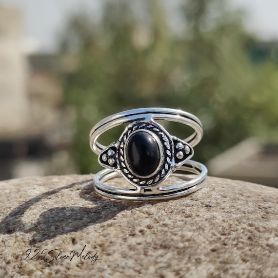 Black Onyx Sterling Silver Ring: Chunky Boho Statement Jewelry - Etsy