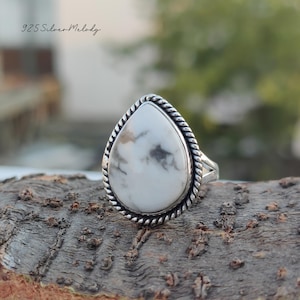 Sterling Silver Tear Drop Howlite Ring: Handmade Gemstone Jewelry