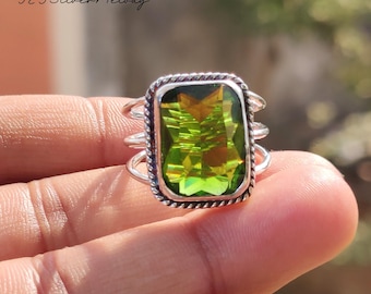 Handcrafted Peridot Ring: 925 Sterling Silver Statement Ring