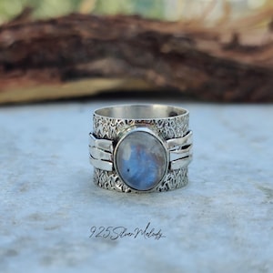 Moonstone Ring | Silver Wide Band Ring | 925 Sterling Ring | Designer Ring | Moonstone Silver Ring | Promise Ring | Chunky Ring | Women Gift