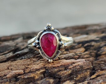 Ruby Ring: Sterling Silver Statement Ring, Red Gemstone Jewelry