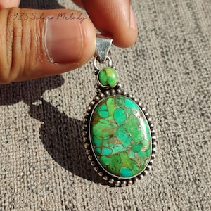 Green Copper Turquoise Pendant ~ Handmade Necklace For Women ~ 925 Silver Pendant ~ Green Copper Jewelry ~ Charm Pendant ~ Gift Necklace
