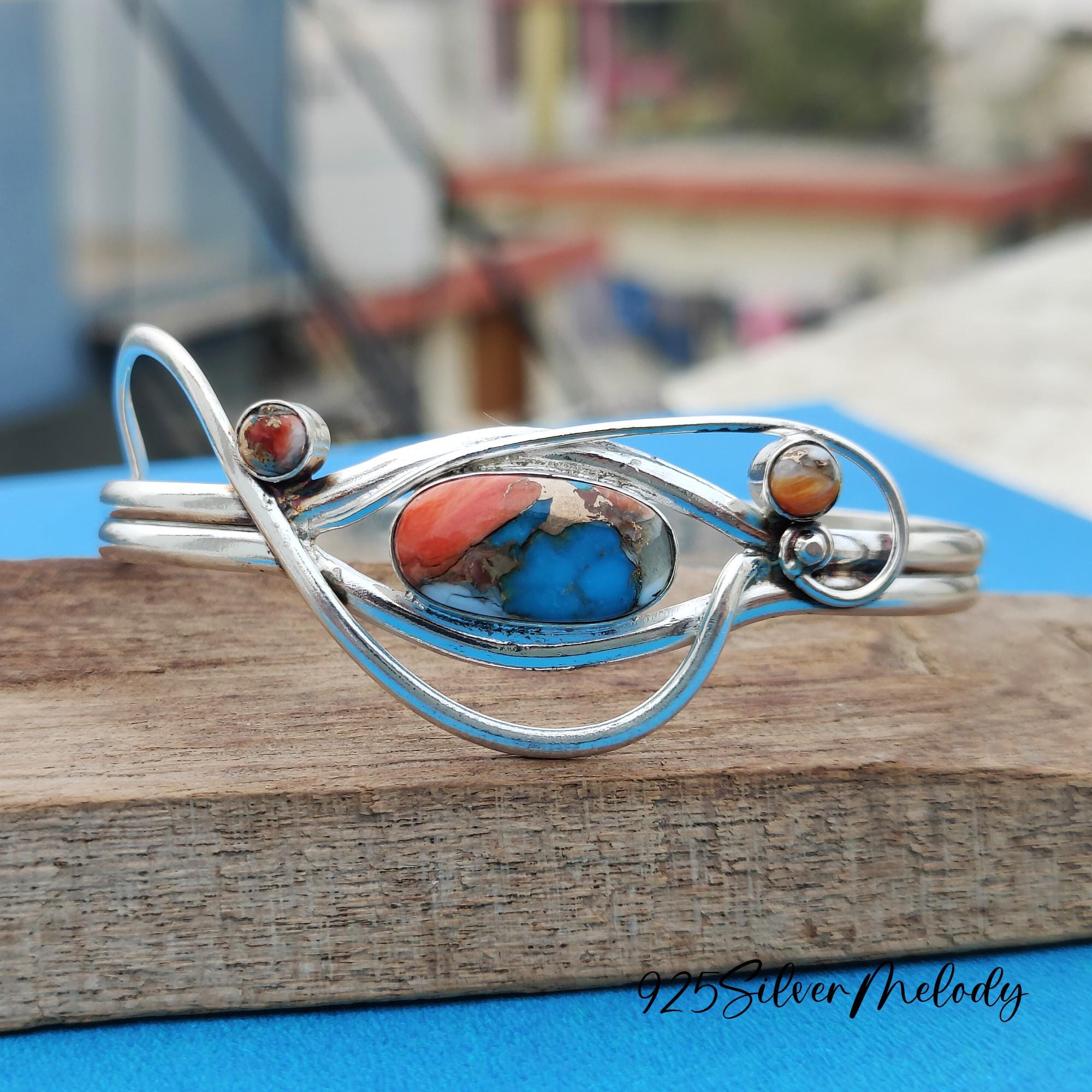 Oyster Turquoise Bangle • 925 Silver Jewelry Bangle • Oyster Copper Turquoise Jewelry Bracelet • Women Bangle • Boho Bangle • Perfect Gift