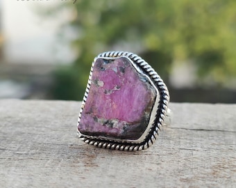Raw Ruby Sterling Silver Ring - Handcrafted Designer Jewelry