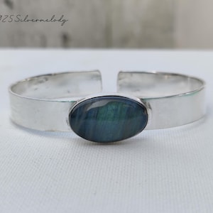 Labradorite Silver Bangle | Boho Bangle | 925 Silver Jewelry | Labradorite Gemstone Bangle | Cuff Adjustable Bangle | Women Gift Bangle