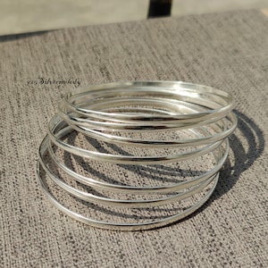 Handmade 925 Silver Bangles, Set Of 7 Bangles, Stacking Bangles, Silver Bangles, Silver Boho Bangles For Women, Bangle Bracelet Set For Gift