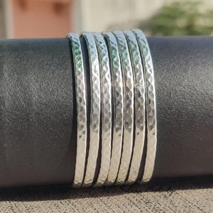 Sterling Silver Hammered Bangle Set - 7 Set Bangle - Bohemian Style - Stacking Bangle Set - Handcrafted Bangle Set For Women - Gift For Her