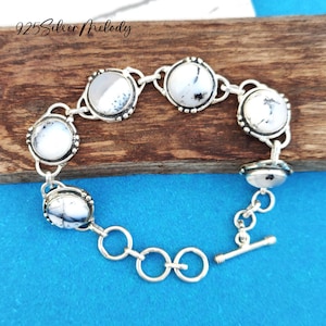 Stunning Dendritic Agate Bracelet, Gemstone Bracelet, Sterling Silver Bracelet Jewelry, Adjustable Bracelet, Handmade Bracelet Gift For Her