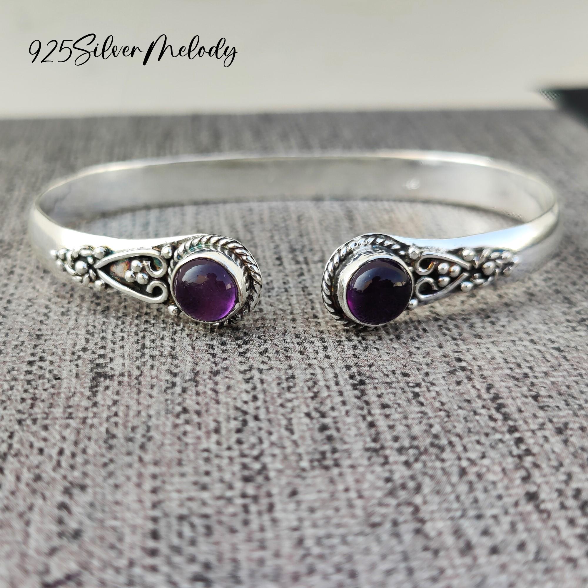 Amethyst Bangle: 925 Sterling Silver Bohemian Bracelet - Etsy