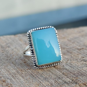 Aqua Chalcedony Gemstone Ring, Handmade Silver Ring, Aqua Chalcedony Jewelry, Dainty Band Ring, Beautiful Ring For Woman, Christmas Gift
